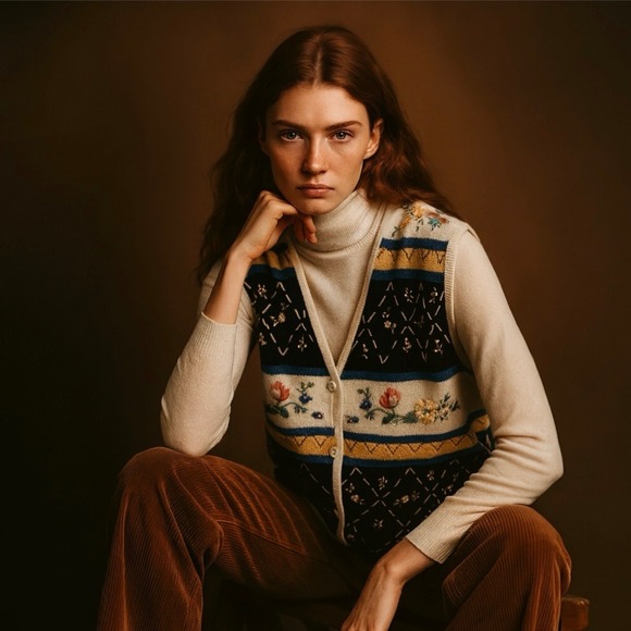 Stephanie K Jackets & Blazers - Vintage Stephanie K Knit Floral Sweater Vest Sz L Grandmacore Cottagecore Retro
